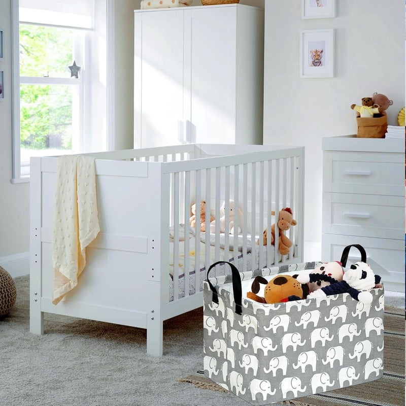 KUNRO Rectang Storage Basket Gift Shelf Basket Storage Bin, Nursery Basket Organizer Box for With Handles for Room Deco (Elephant) - Image 5